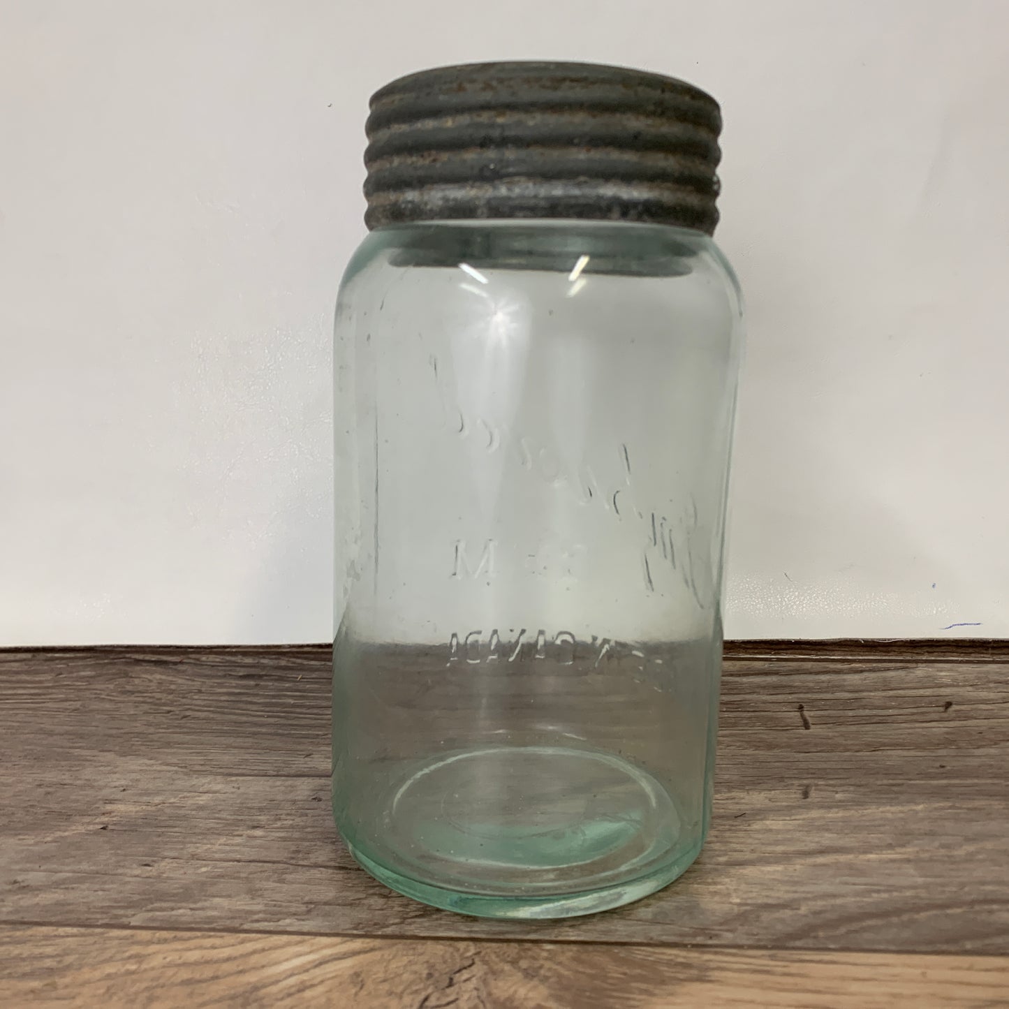 Antique Canning Jar Improved Gem with Green Tint Glass