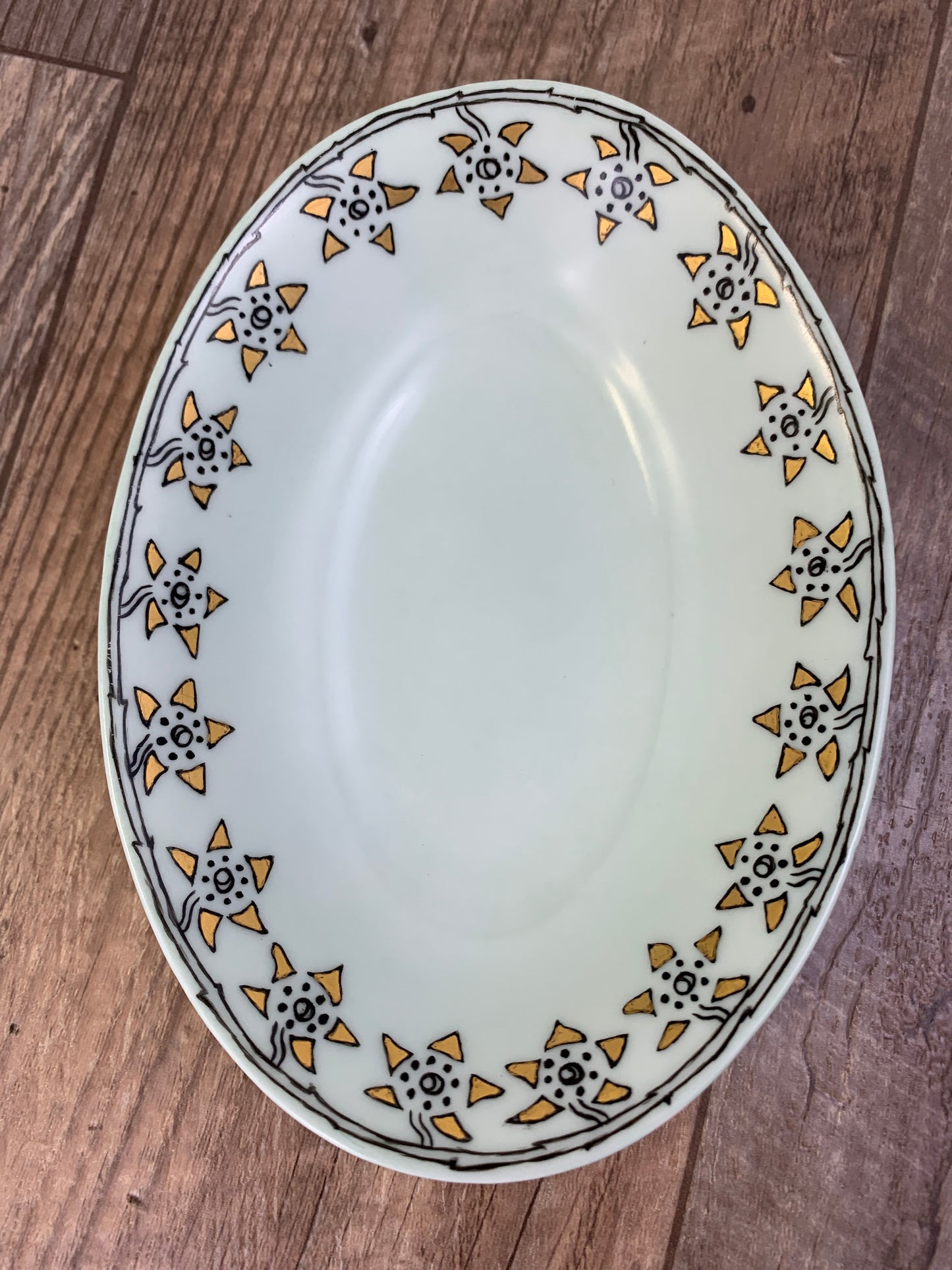 Hand Painted China Dish Royal Silesia signed Annie Edmonds 1913 Blue Oval Trinket Dish