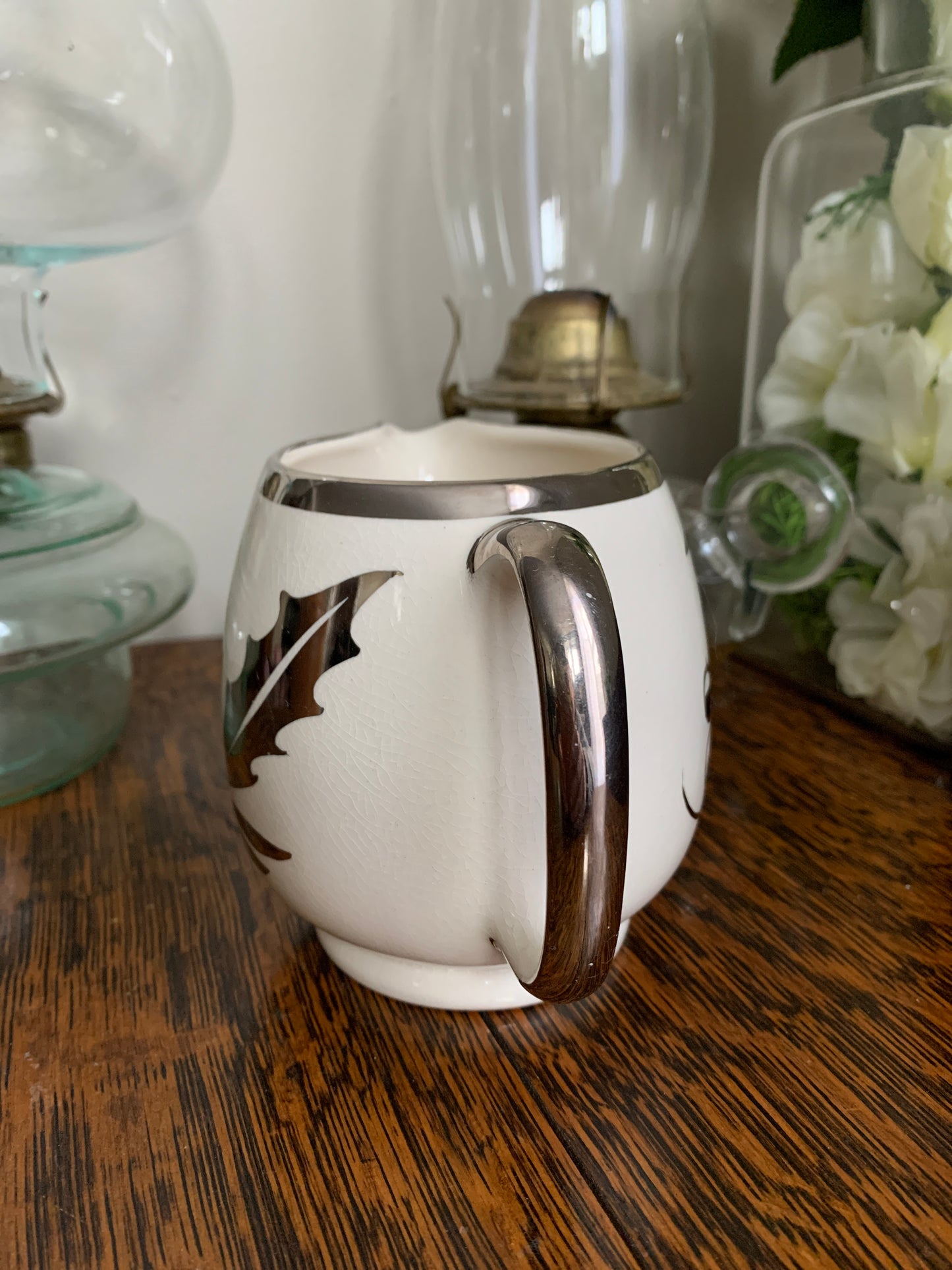 Vintage China Creamer with Silver Design Sandland Ware Vintage English Pottery