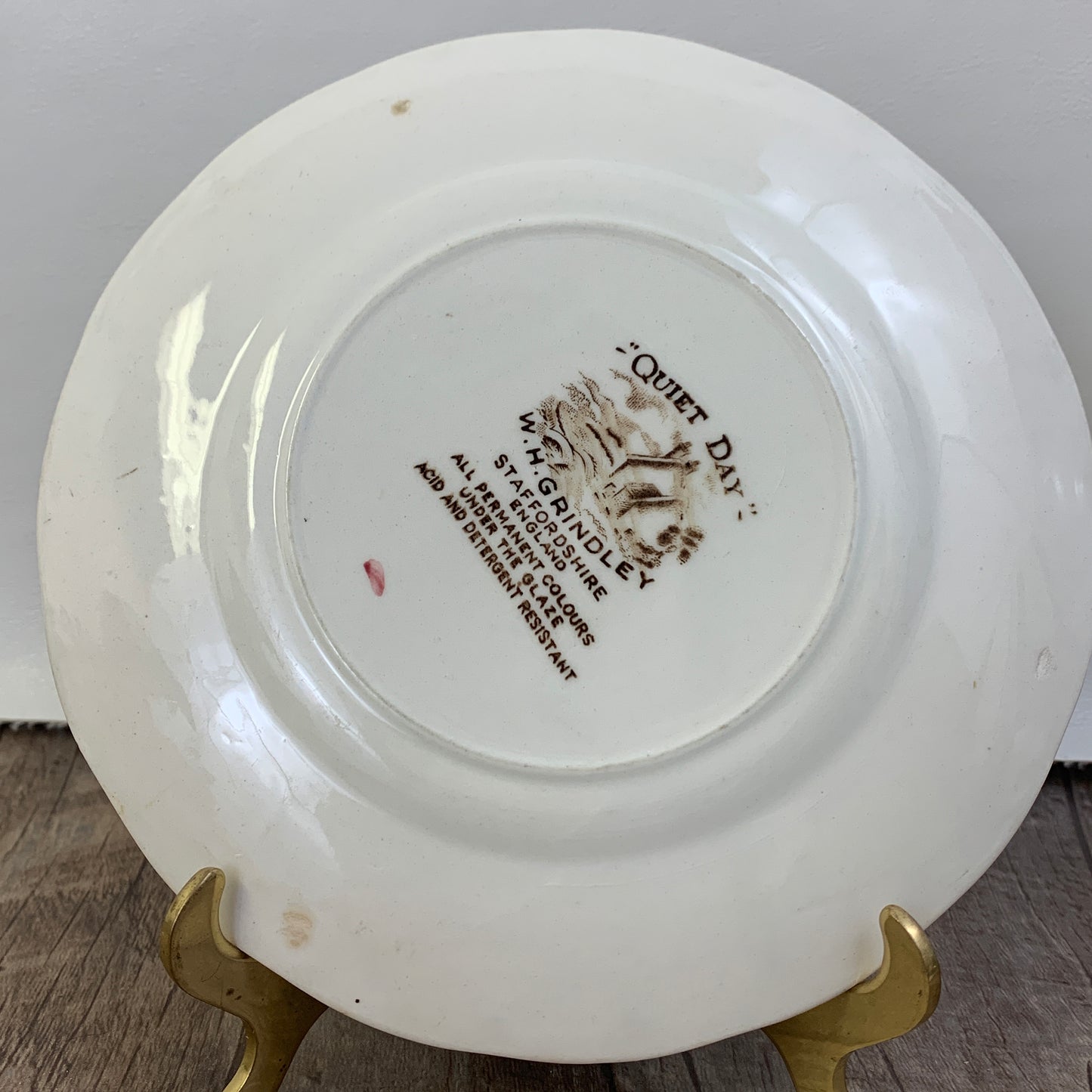 WH Grindley Transferware A Quiet Day Luncheon Plate 8.75” Antique Farmhouse Style Transferware Plate
