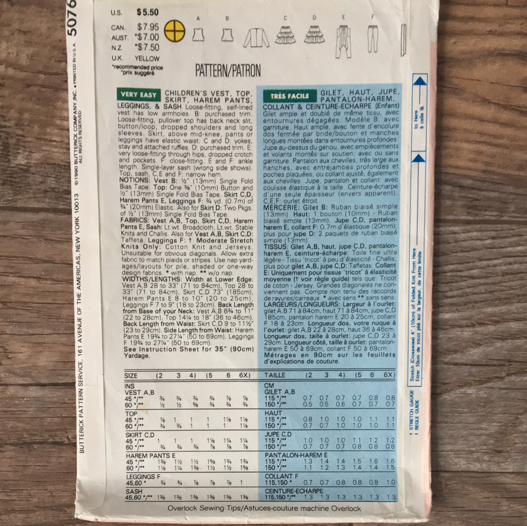 Busybodies by Butterick 5076 Easy Funwear for Girls Sewing Pattern. Size 2-3-4