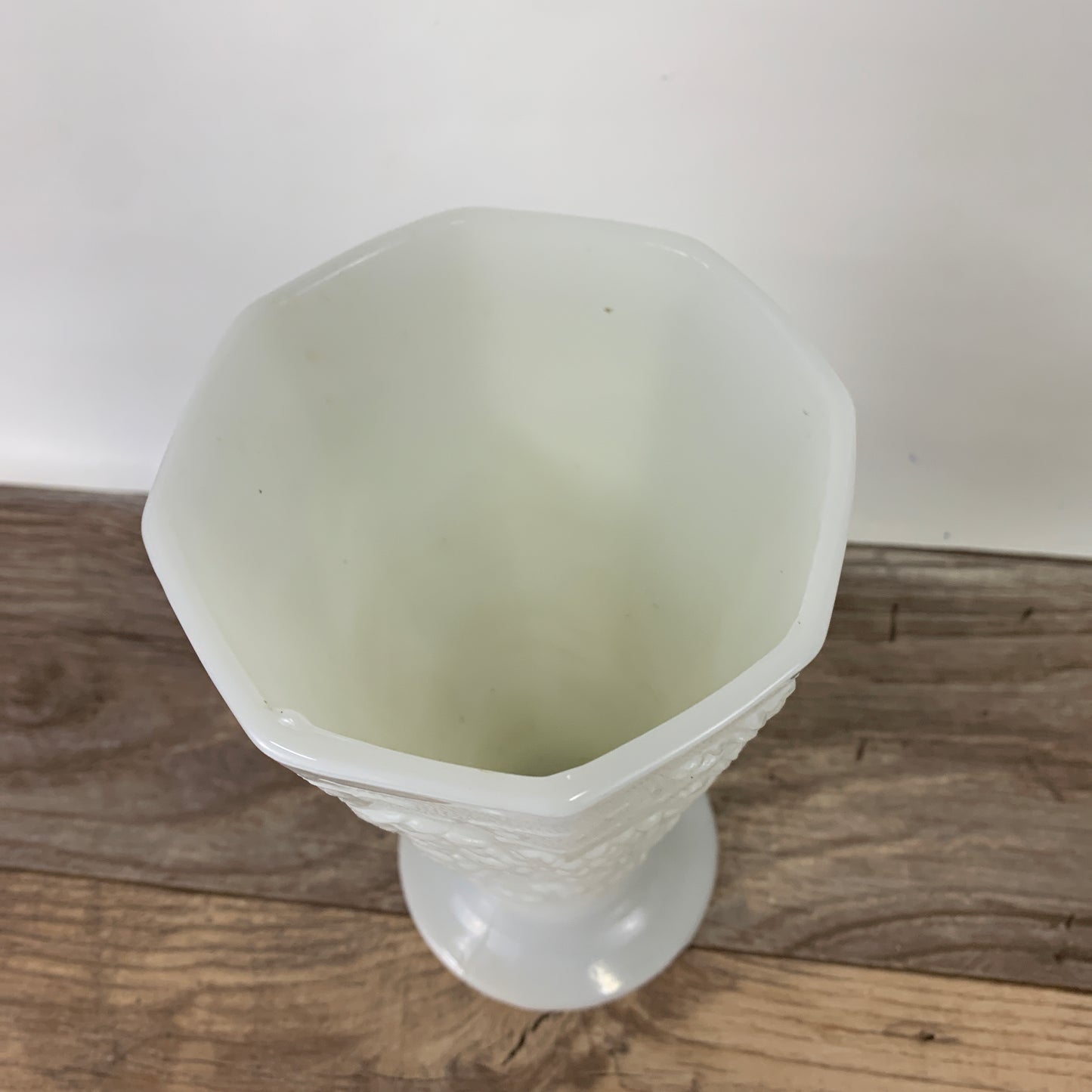 Milk Glass Vase with Raised Grape Pattern Vintage Farmhouse Milk Glass Tall Vase