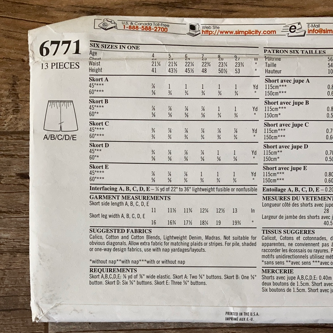 Girls Skort Sewing Pattern Size 4 to 9 New Look 6771