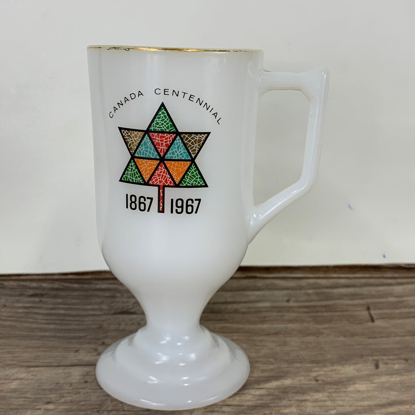 Canada Centennial Milk Glass Collectible Specialty Coffee Mugs 1867 - 1967 Set of 2