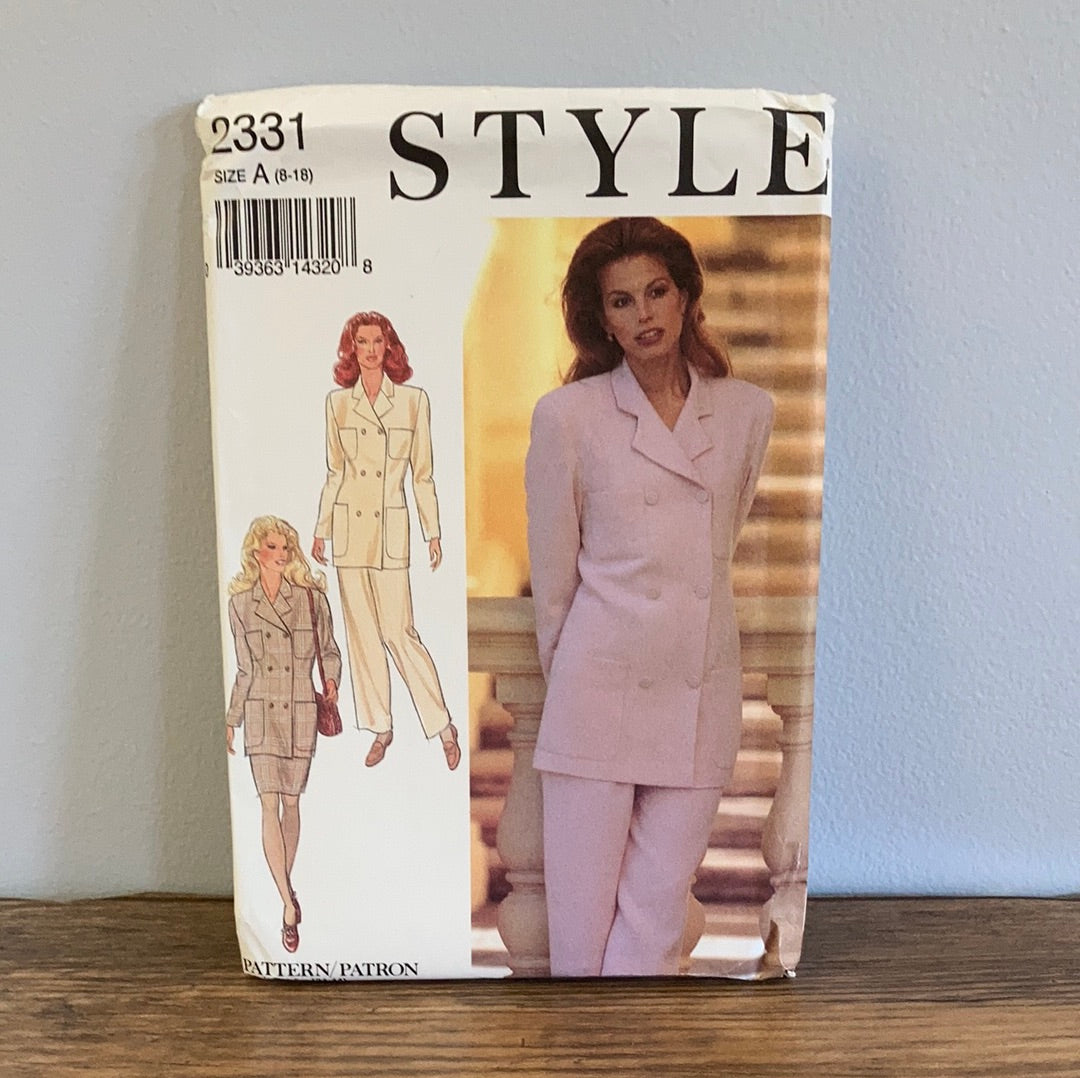 Misses Double Breasted Jacket Skirt and Pants Sewing Pattern Size 8 to 18 Style 2331