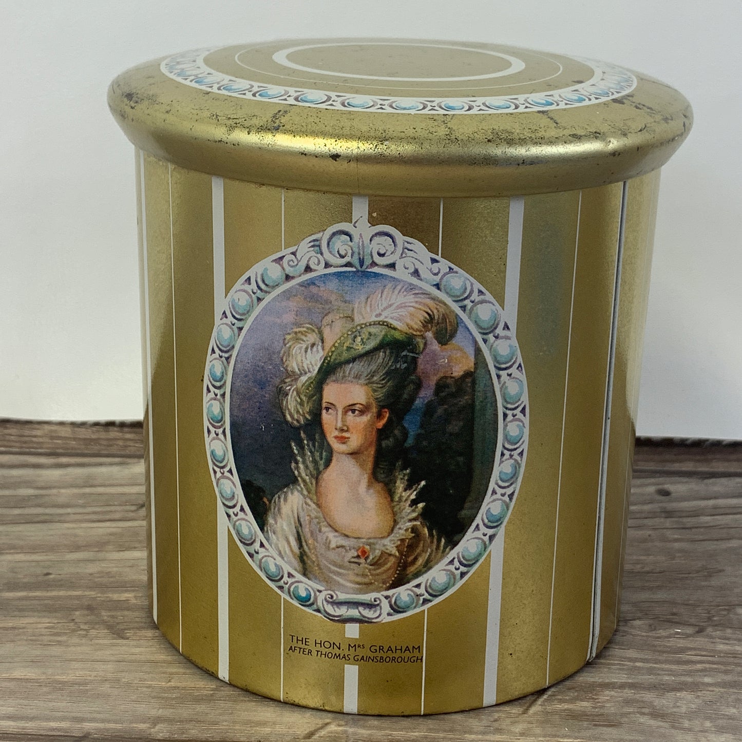 Vintage Cookie Tin Gold Tin with Thomas Gainsborough Paintings