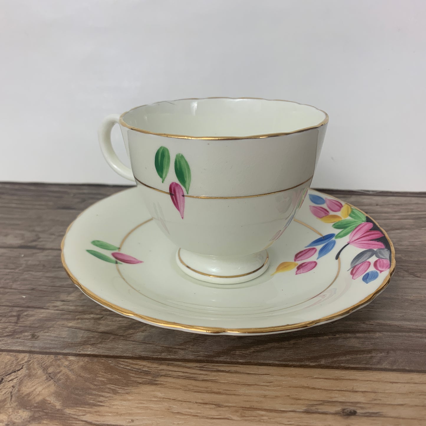 Hand Painted Floral Vintage Teacup and Saucer Set
