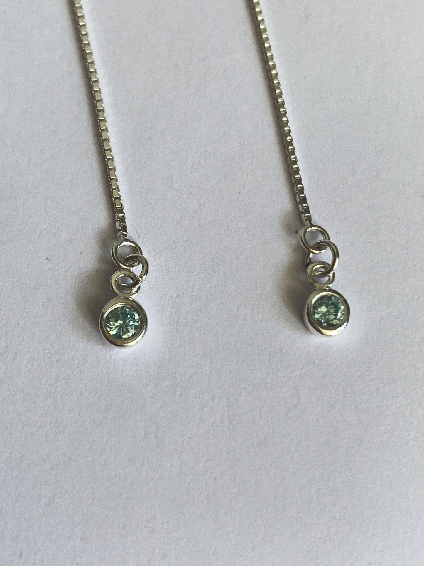 Aquamarine CZ Ear Threaders Sterling Silver Ear Thread Earrings Girlfriend Gifts