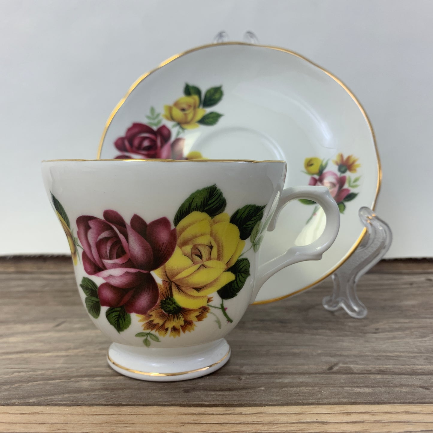 Crown Trent Red and Yellow Floral Vintage Teacup and Saucer Set