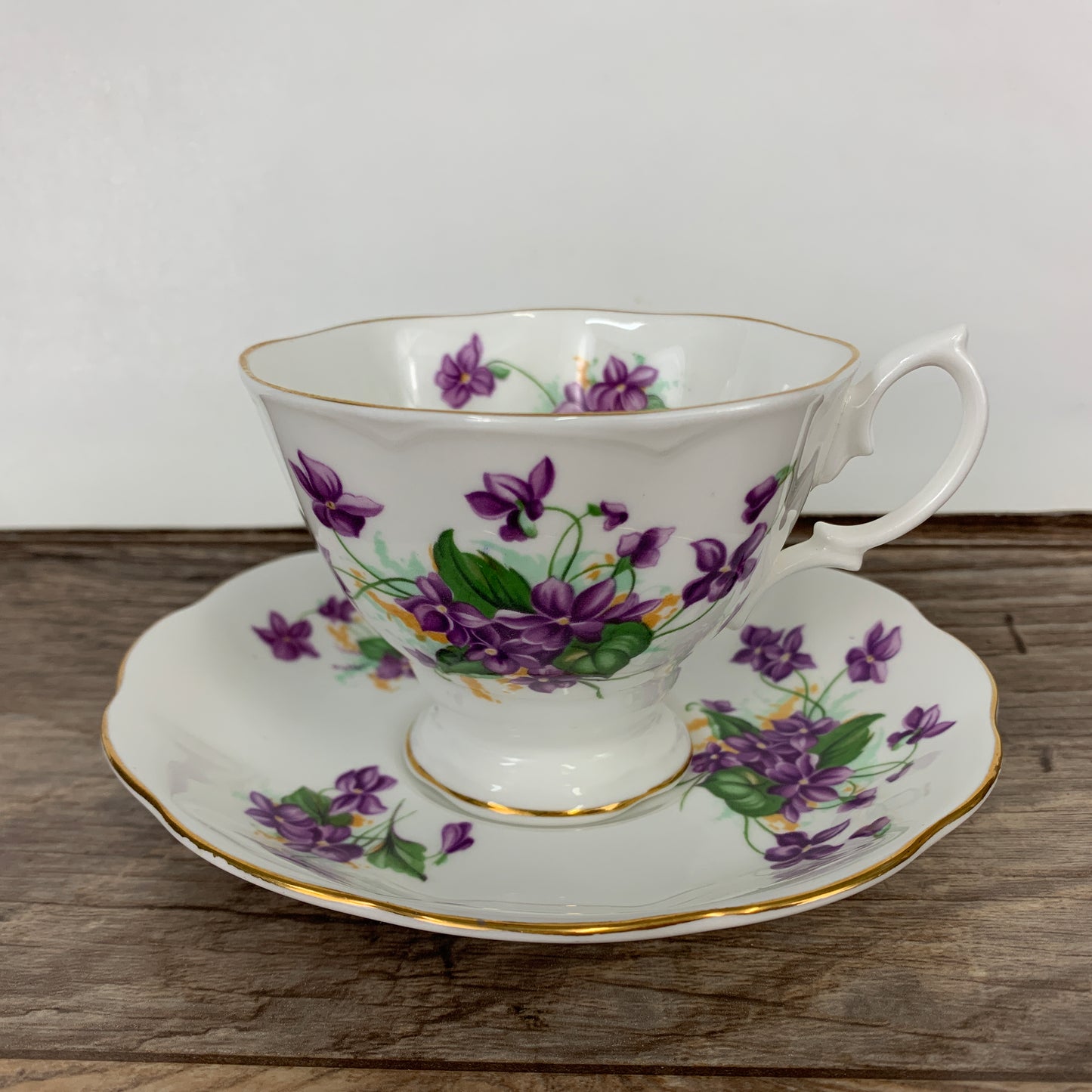 Teacup and Saucer with Purple Violets Royal Albert