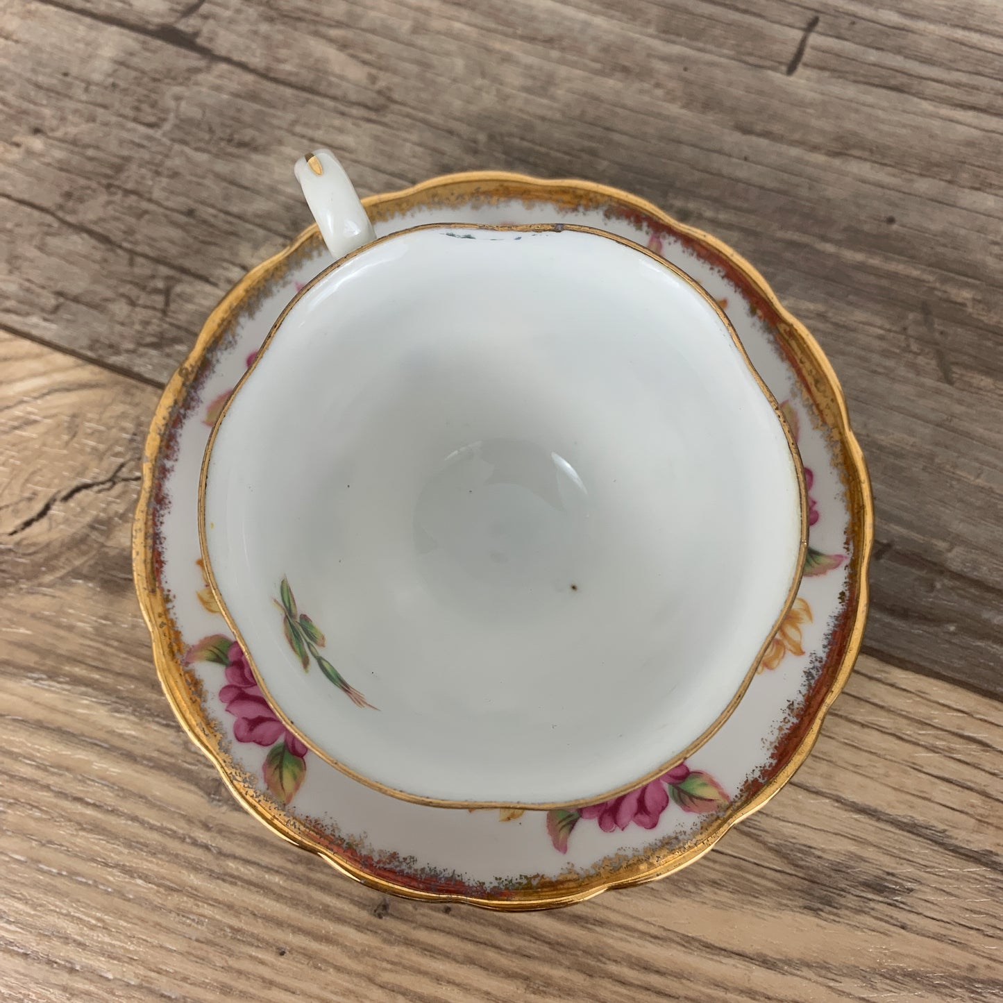 Vintage Teacup and Saucer w/ Pink and Yellow Roses and Gold Trim Made in Japan