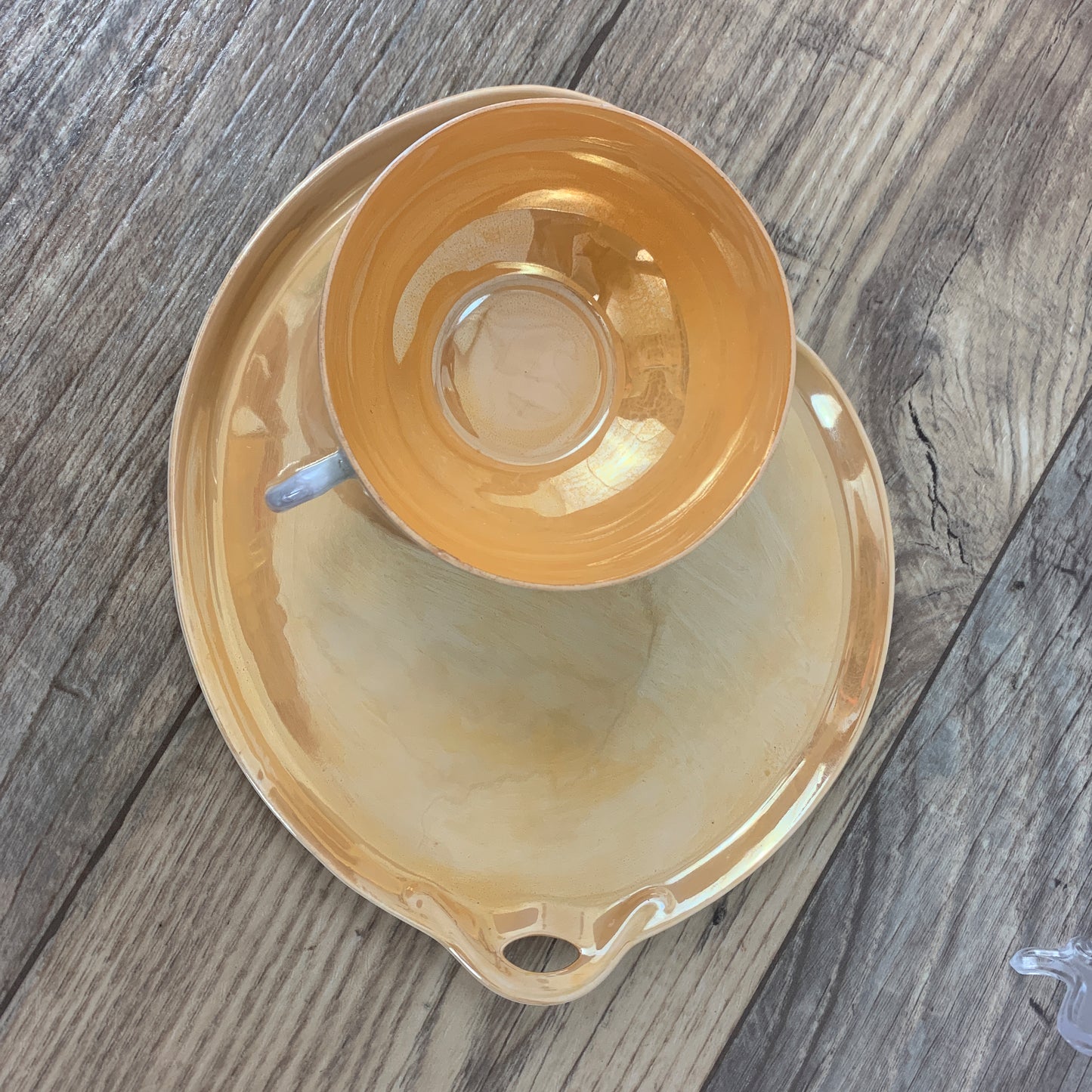 Japan Lusterware Snack Set Peach and White Teacup an Snack Plate