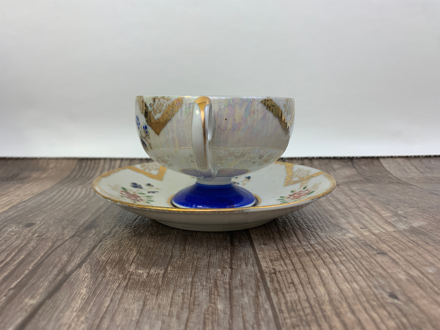 Vintage Shafford Hand Painted Teacup Blue, White and Gold
