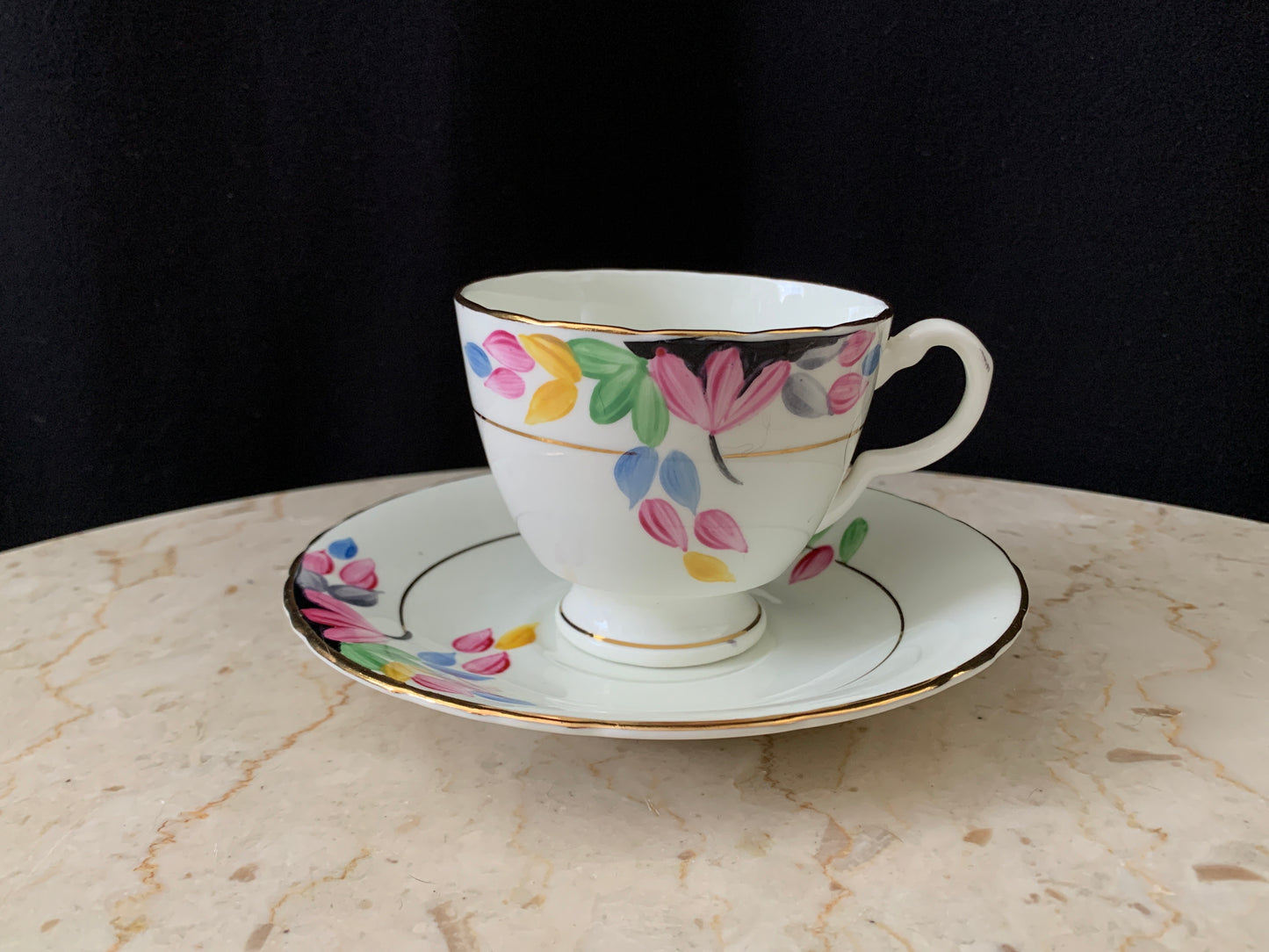 Hand Painted Floral Vintage Teacup and Saucer Set