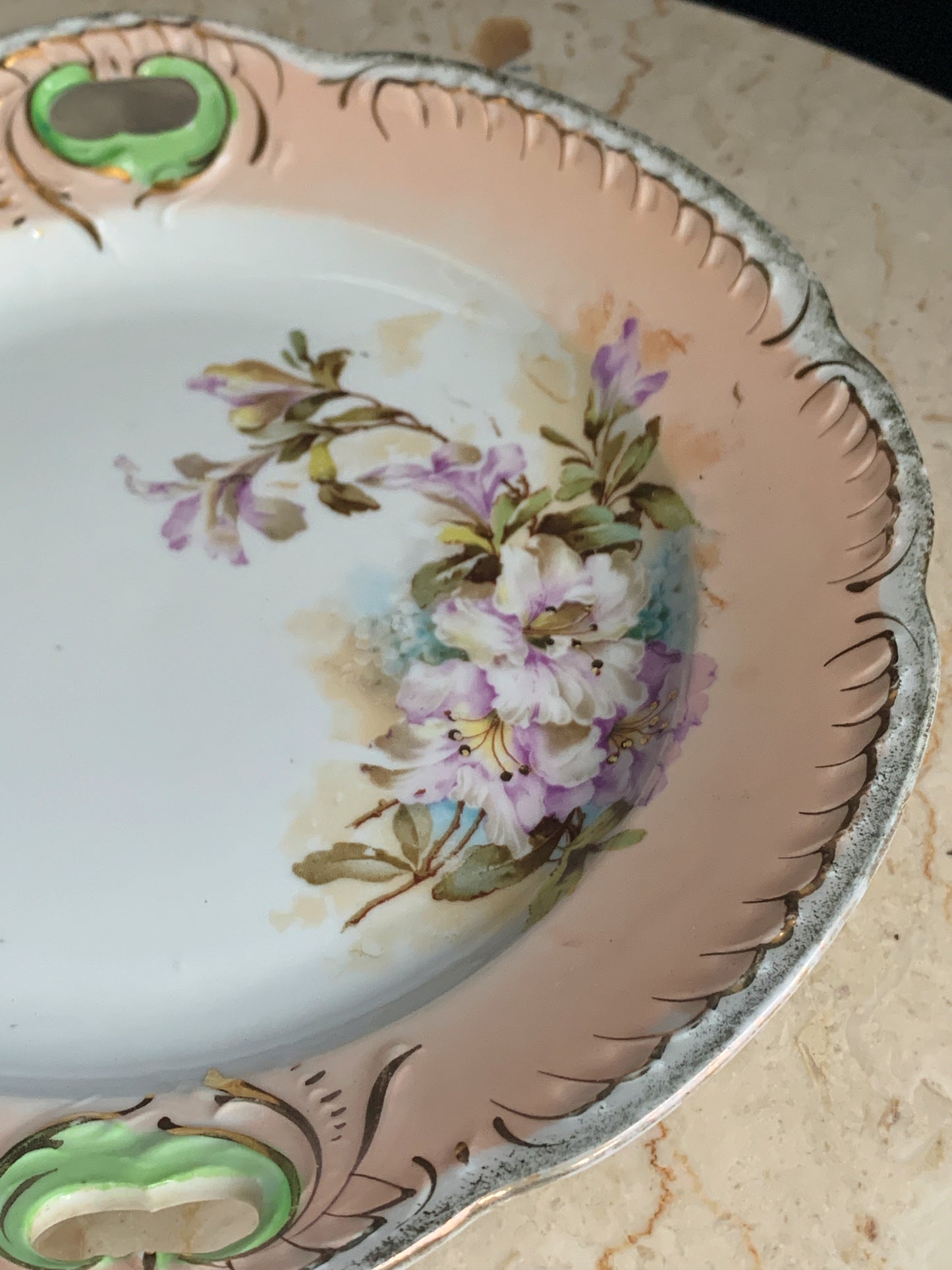 Antique Porcelain Dresser Dish Catch All Handled Dish
