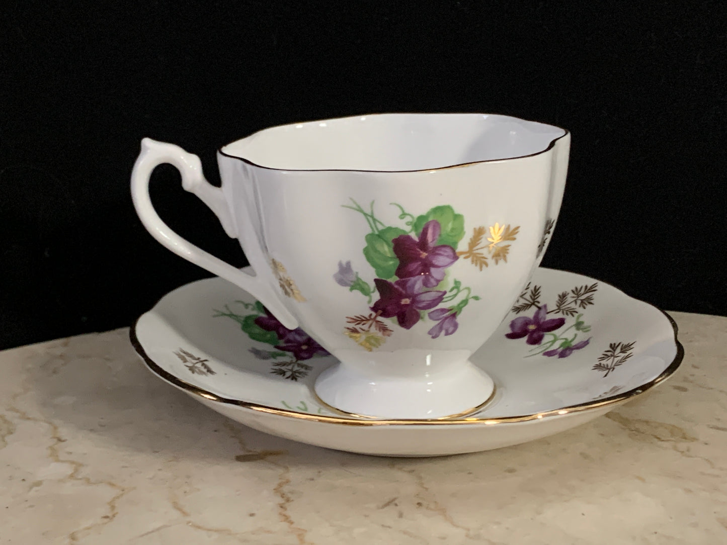 Vintage Tea Cup with Violets Purple Floral Queen Ann Teacup