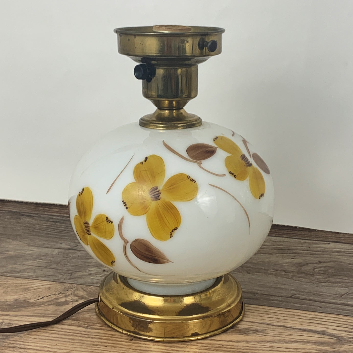Milk Glass Table Lamp with Hand Painted Floral Design