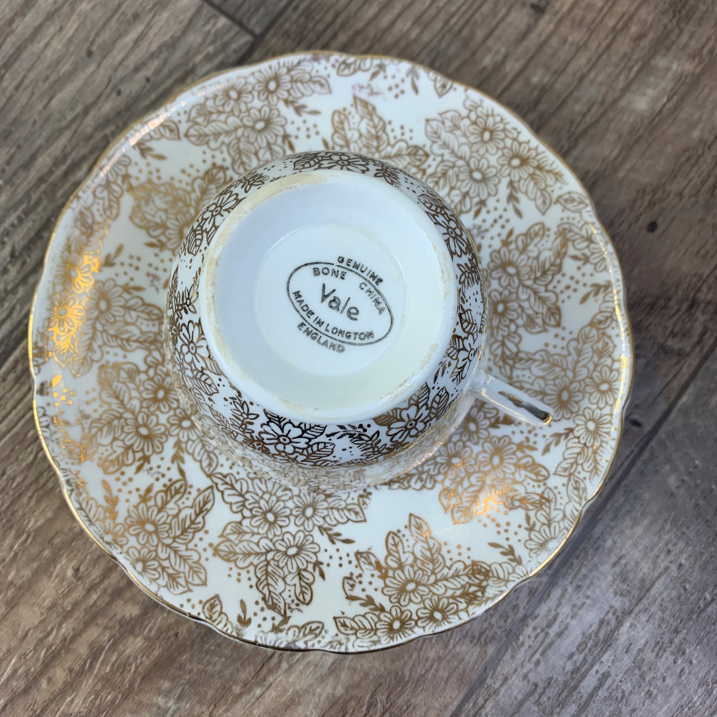 White and Gold Floral Teacup Royal Vale Vintage Tea Cup and Saucer