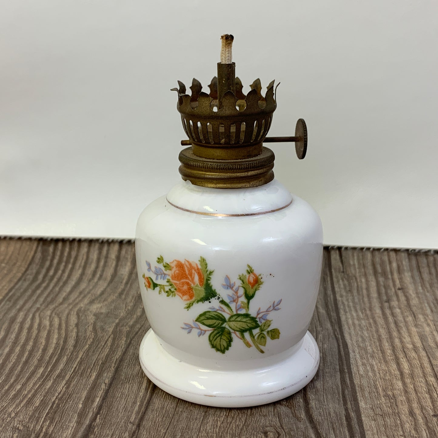 Mini Milk Glass Oil Lamp Base with Floral Pattern