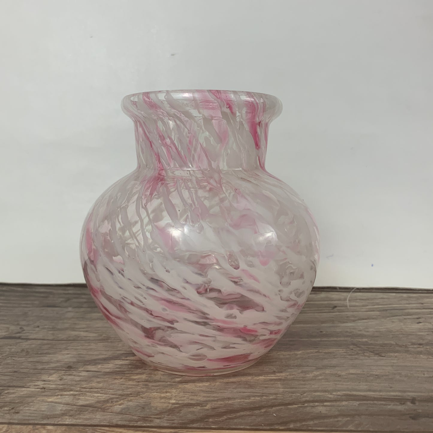Blown Glass Vase with Red and White Swirl Pattern
