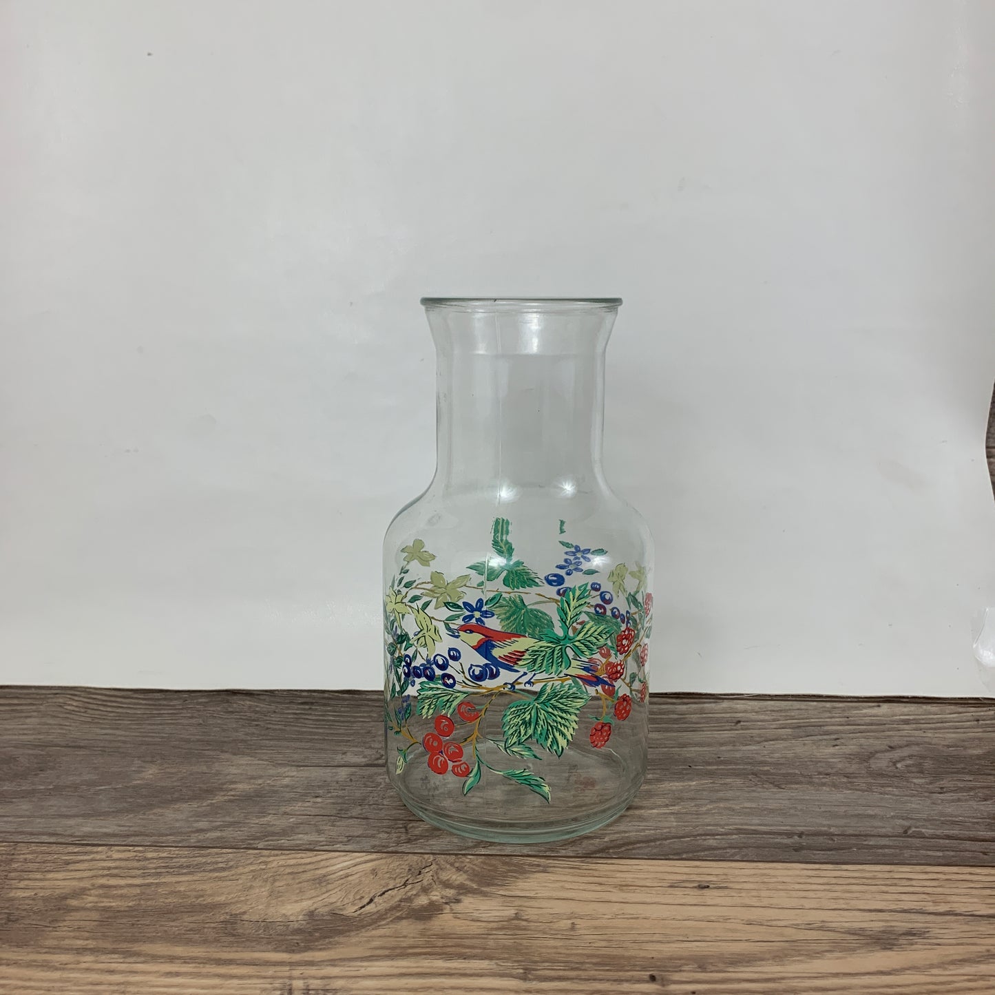 Vintage Juice Carafe with Bird, Leaves, and Berries