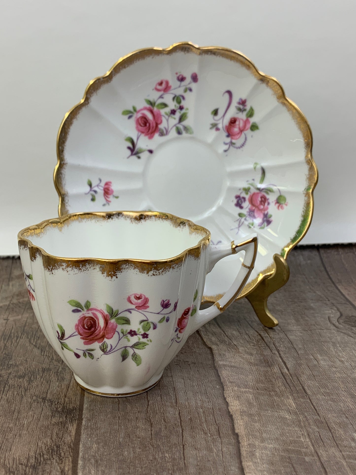Vintage Floral Teacup and Saucer Pink Flowers Gold Trim Dainty Shape Vintage Gifts