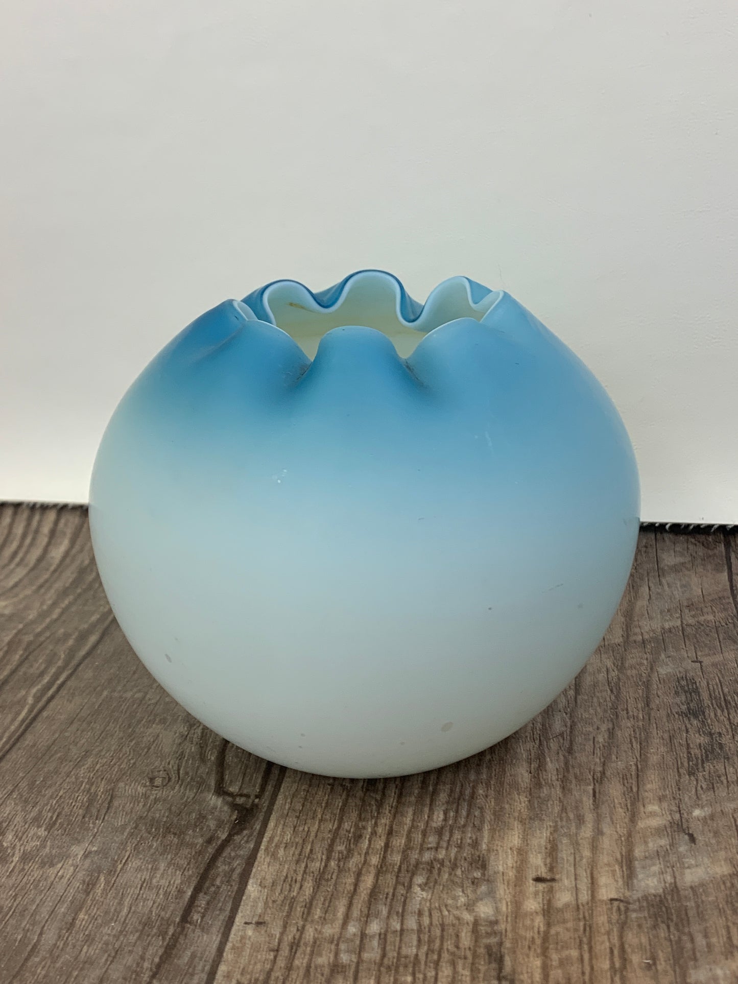 Pair of Antique Blown Glass Rose Bowls Blue Cased Satin Glass