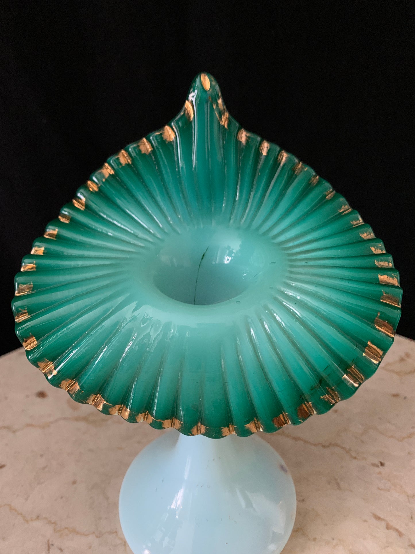 Antique Blown Glass Jack in the Pulpit Vase White and Green Antique Bohemian Glass Vase