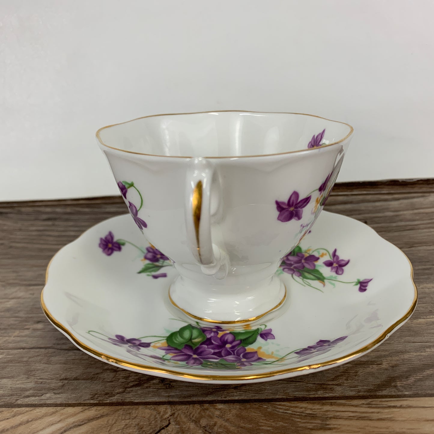 Teacup and Saucer with Purple Violets Royal Albert