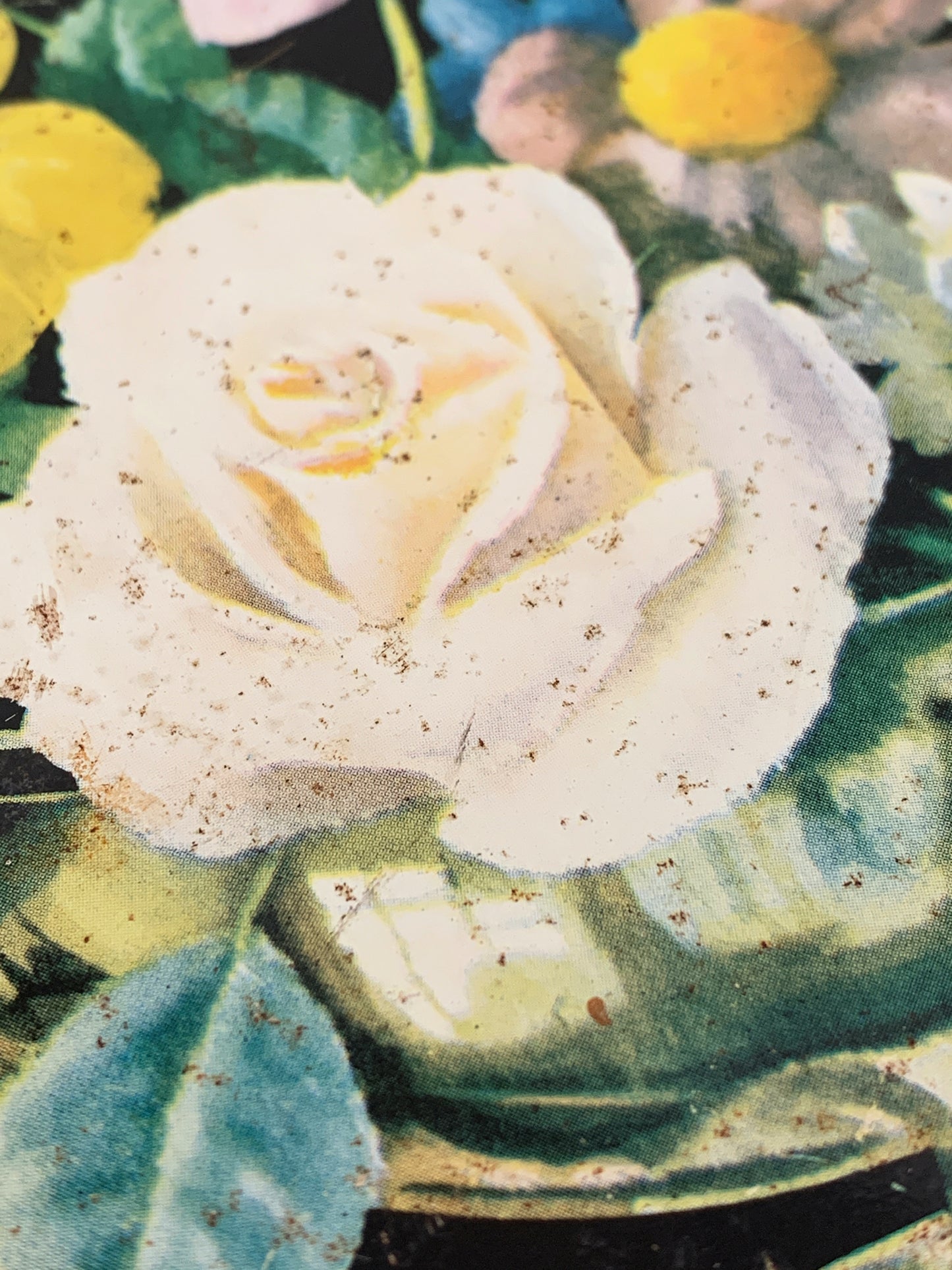 Vintage Round Tray with Floral Pattern Black and Yellow Tray Vintage Farmhouse Decor