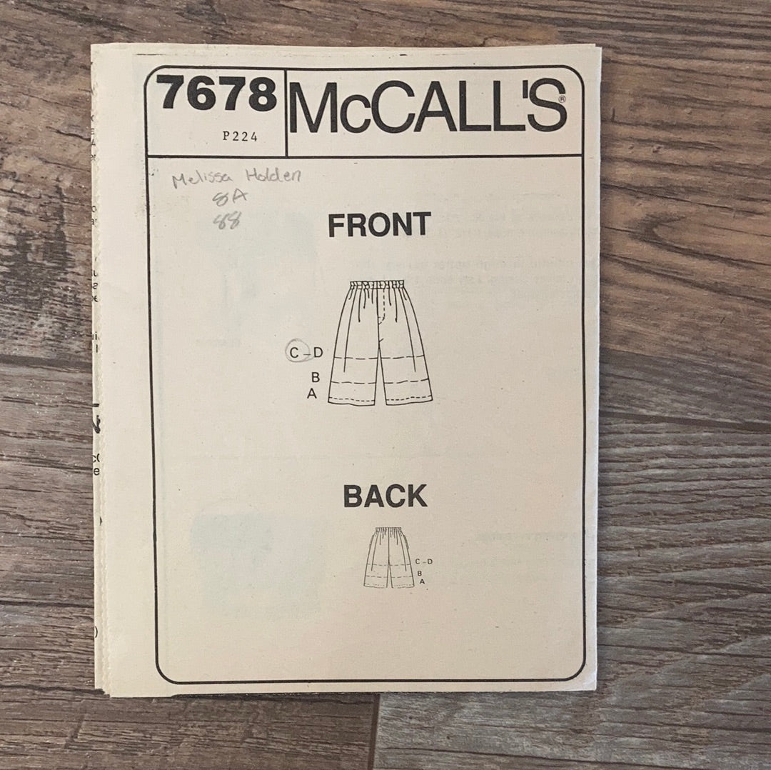 Misses and Mens Pull On Shorts in Three Lengths Sewing Pattern Size XS to S McCalls 7678