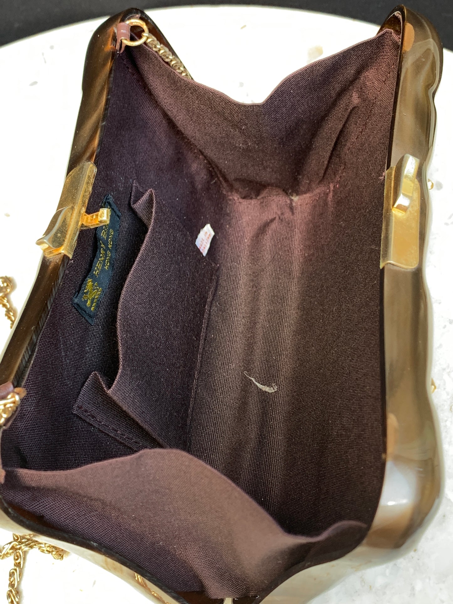 Henry Birks Vintage Clutch Brown and Gold Hard Shell Evening Bag