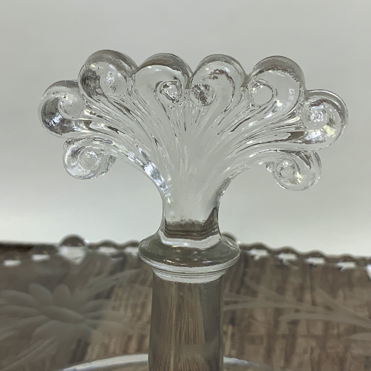 Etched Glass Dish with Center Handle Sandwich Tray Vintage Serving Tidbit Tray