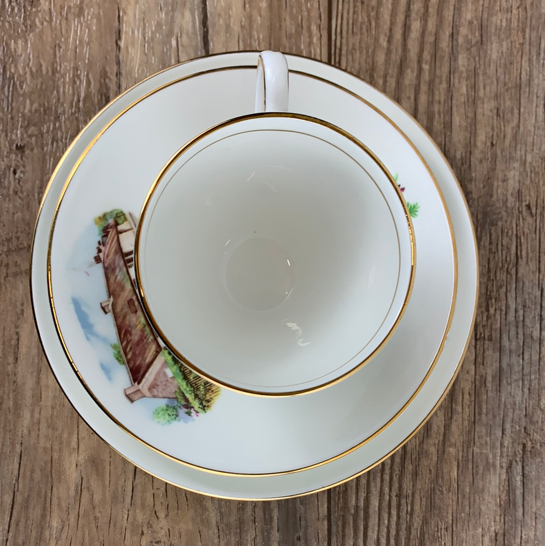 Burns Cottage Robert Burns Souvenir Scottish Poet Vintage Tea Cup Trio