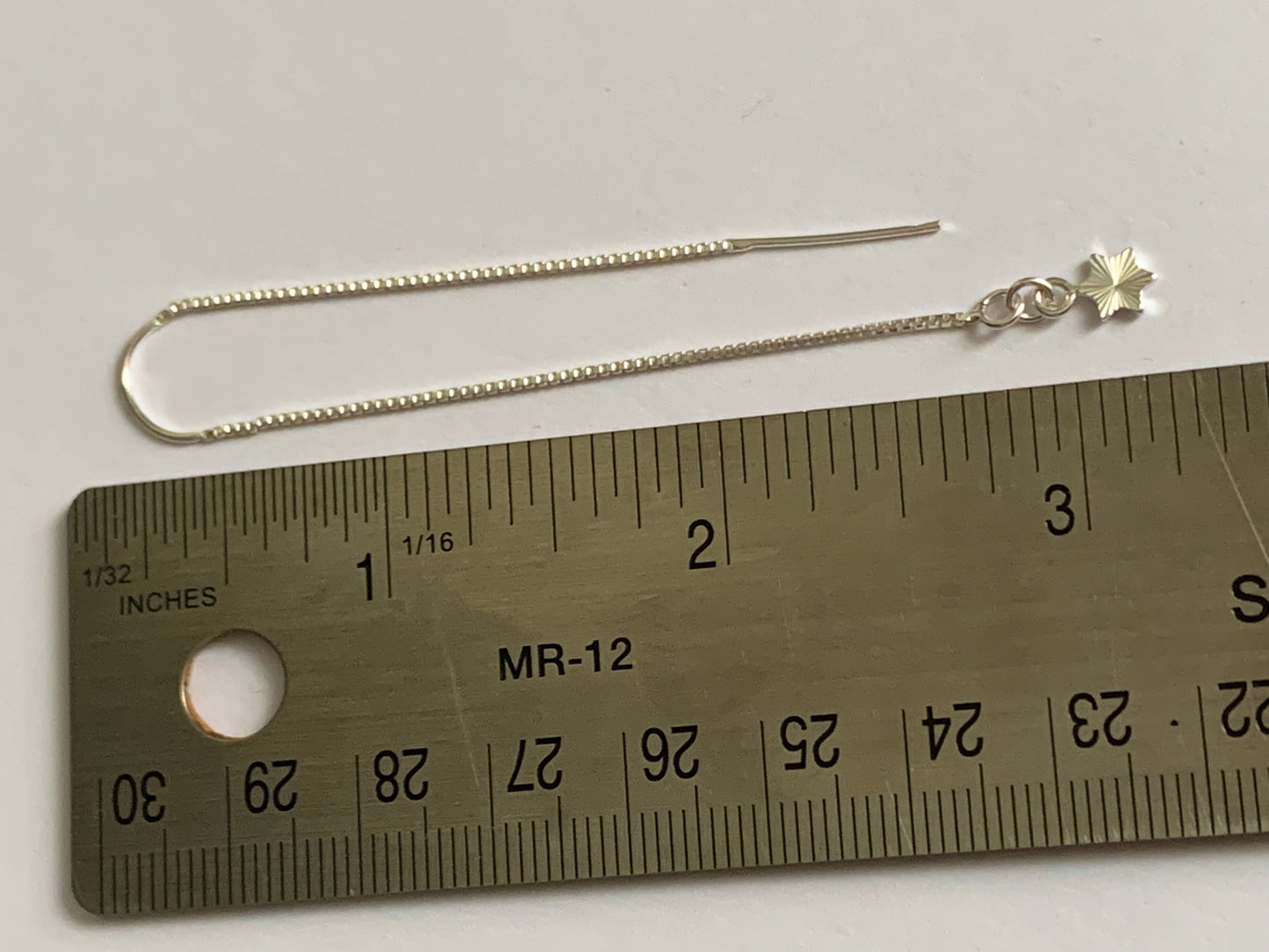 Silver Ear Threads with Stars 5" Box Chain Threaders with U Shaped Rests