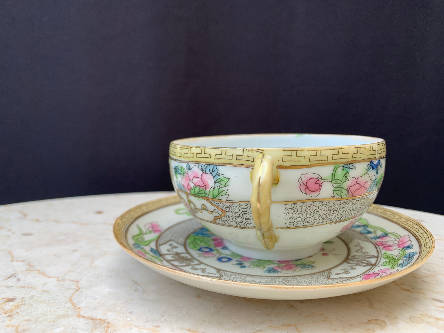 Hand Painted Vintage Tea Cup Wide Mouth Teacup Made in Japan
