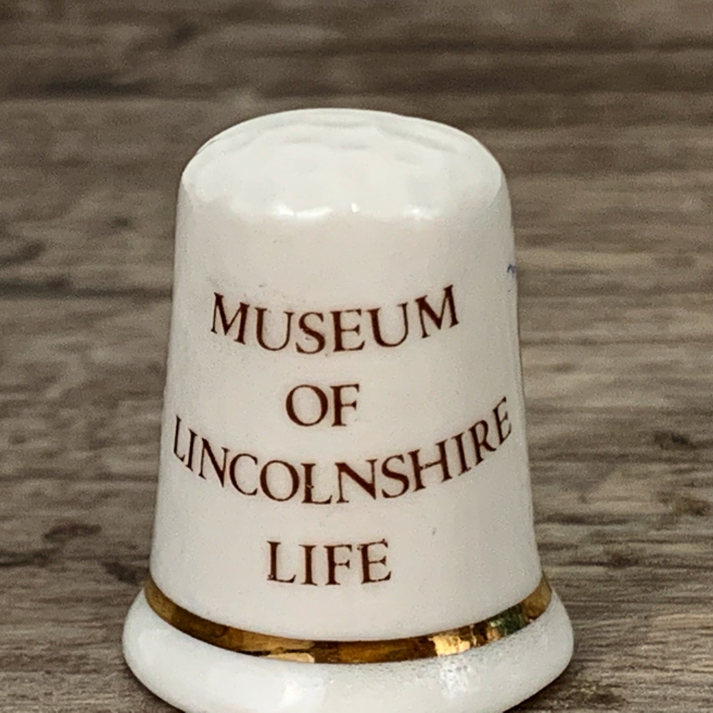 Museum of Lincolnshire Life Bone China Thimble, Vintage China Thimble with Horse and Buggy Trip Souvenir