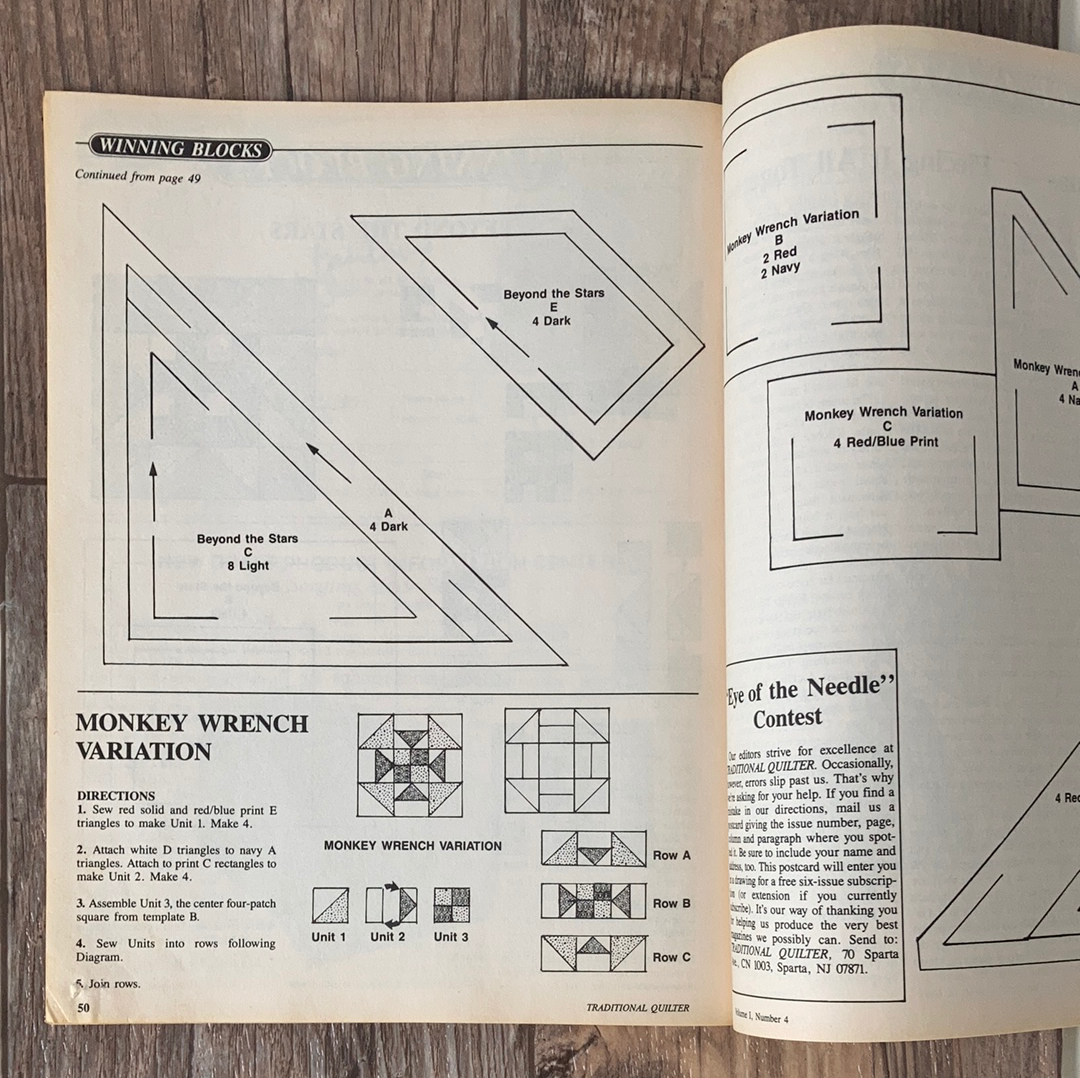 Traditional Quilter Number 4 August 1989 Vintage Magazine