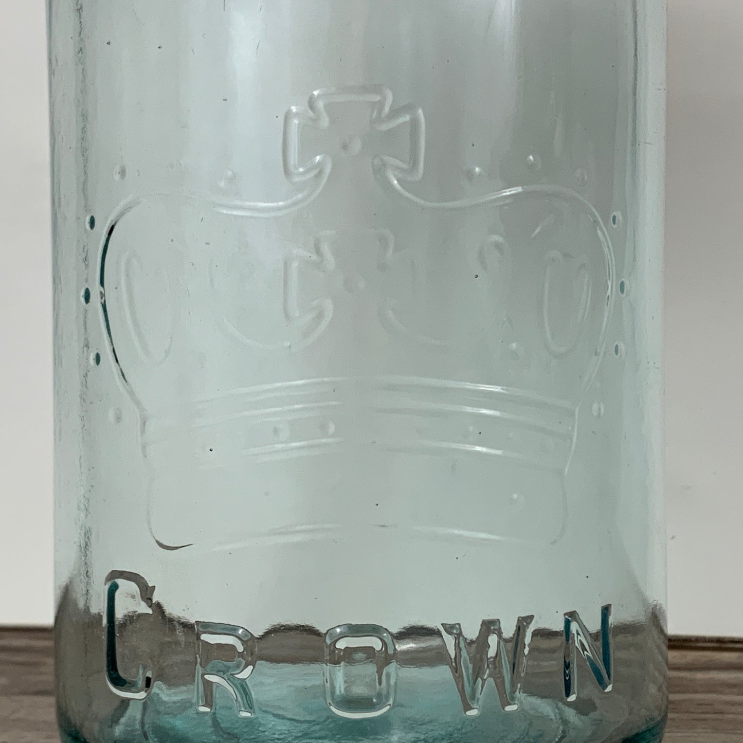 Aqua Crown Quart Size Jar 7" tall with Zinc Ring, Dry Storage, Stash Jar, Antique Farmhouse