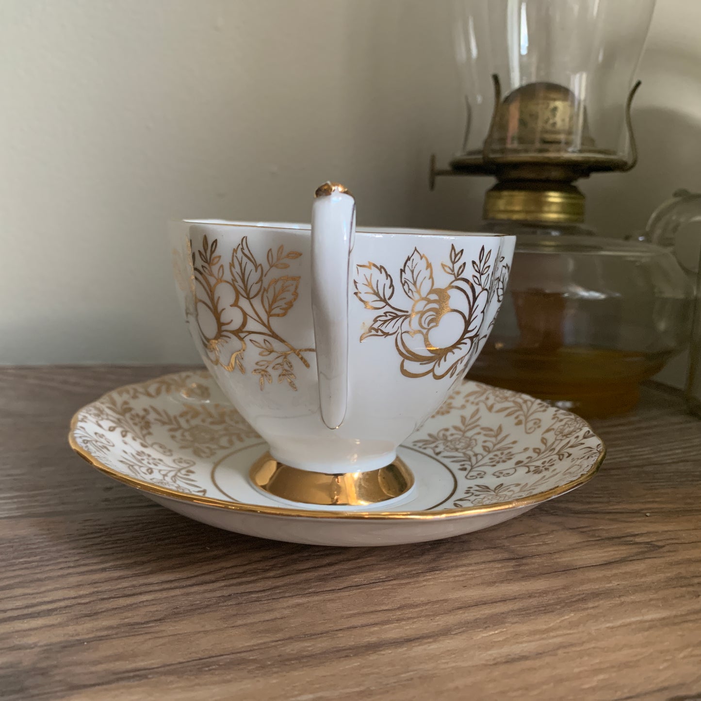 Golden Floral Vintage Queen Anne Teacup and Saucer, Slightly Mis Matched Tea Cup