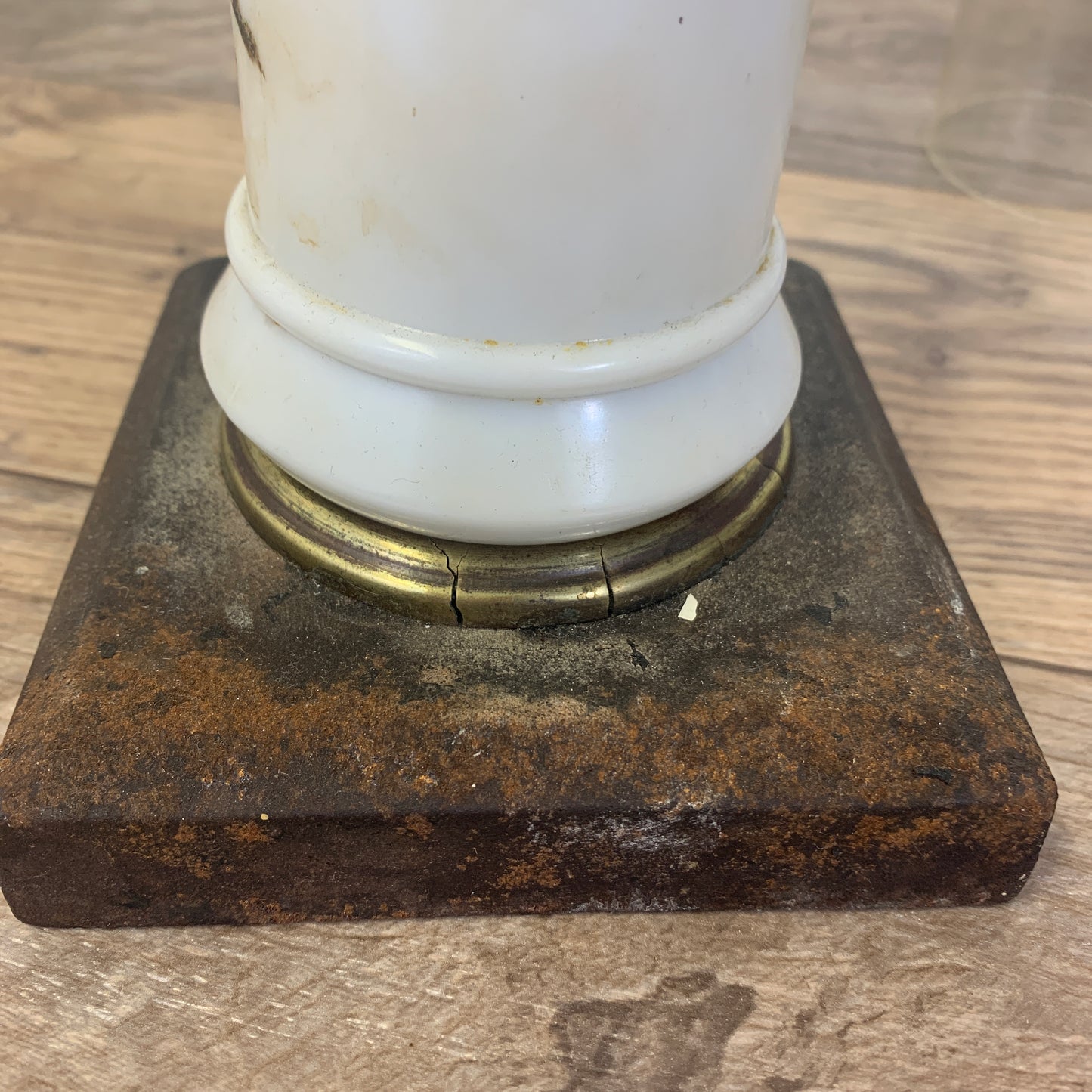 Antique Oil Lamp with Milk Glass and Cast Base