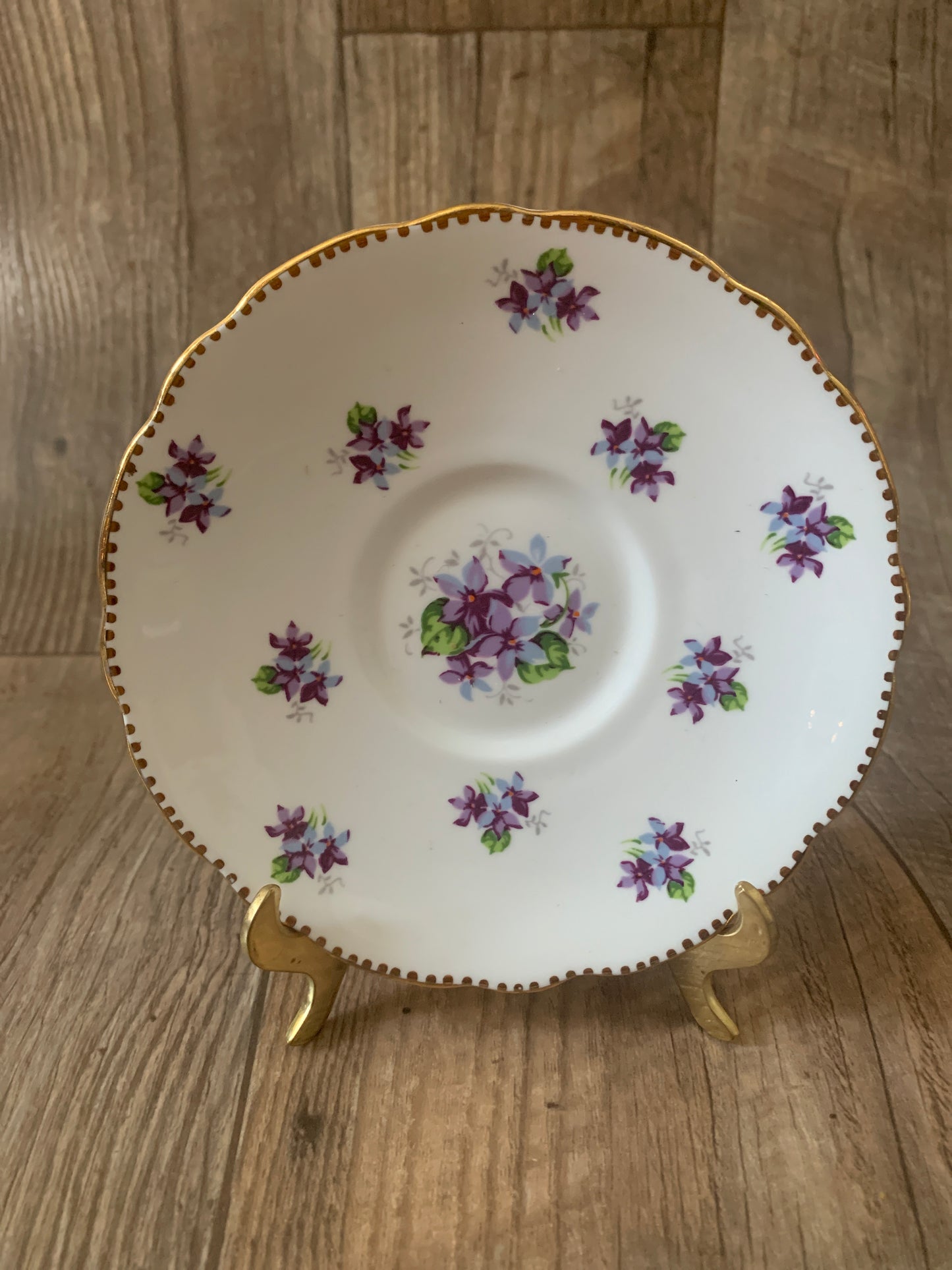Vintage Teacup and Saucer with Purple Violets Wide Mouth Tea Cup and Saucer Set Mothers Day Gifts