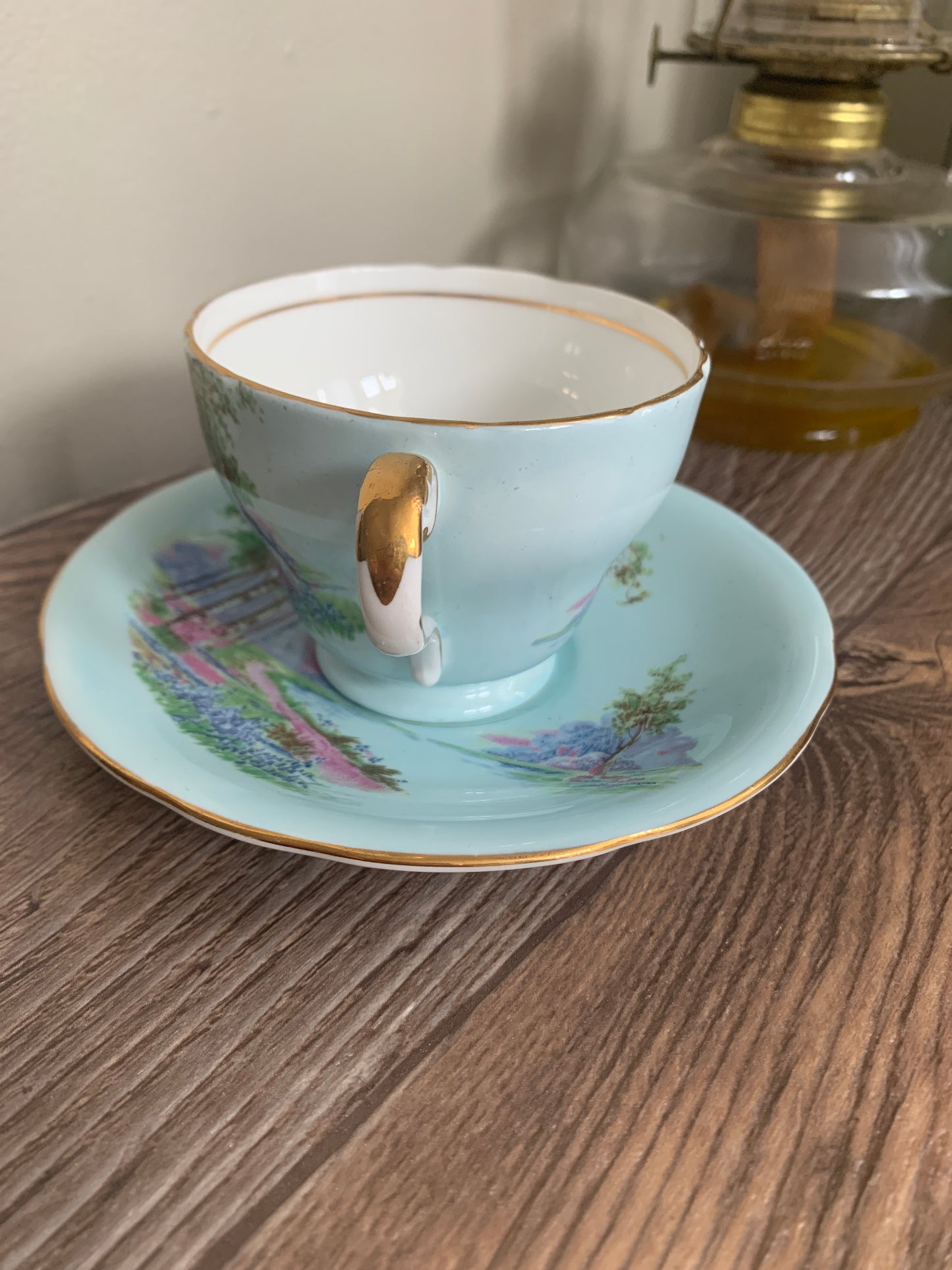 Blue Vintage Teacup with River Scene Aynsley Tea Cup