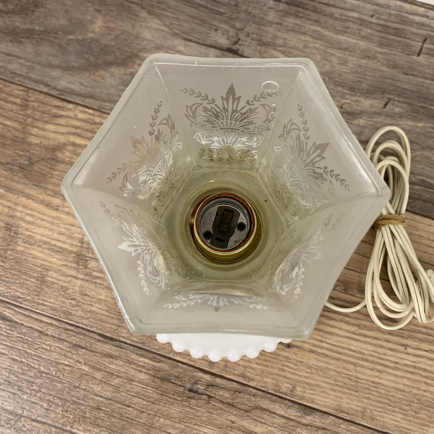 Small Table Lamp with Milk Glass Base and Frosted Glass Shade