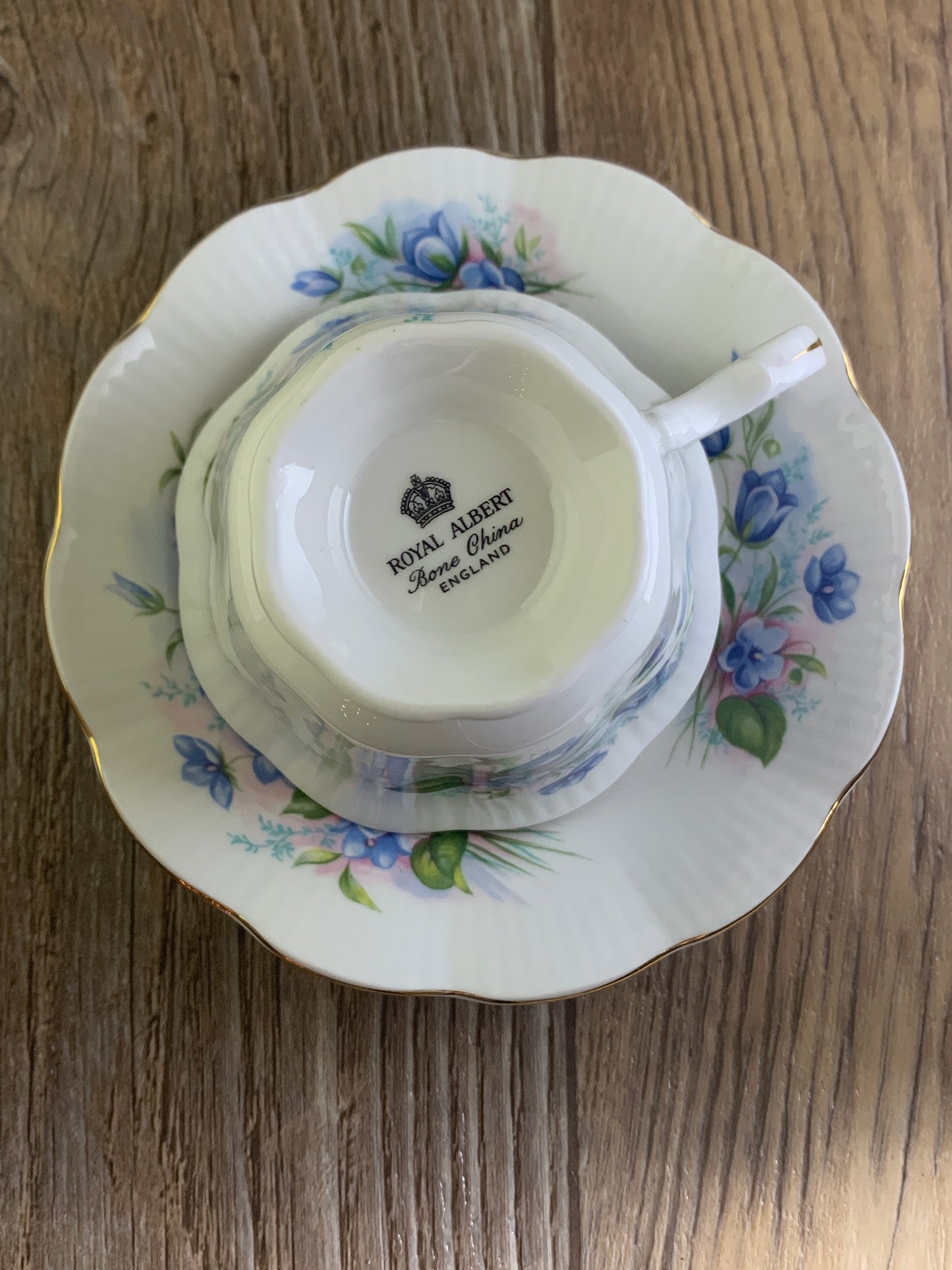Vintage Teacup with Blue Floral Pattern, Gainsborough Shape, Royal Albert China