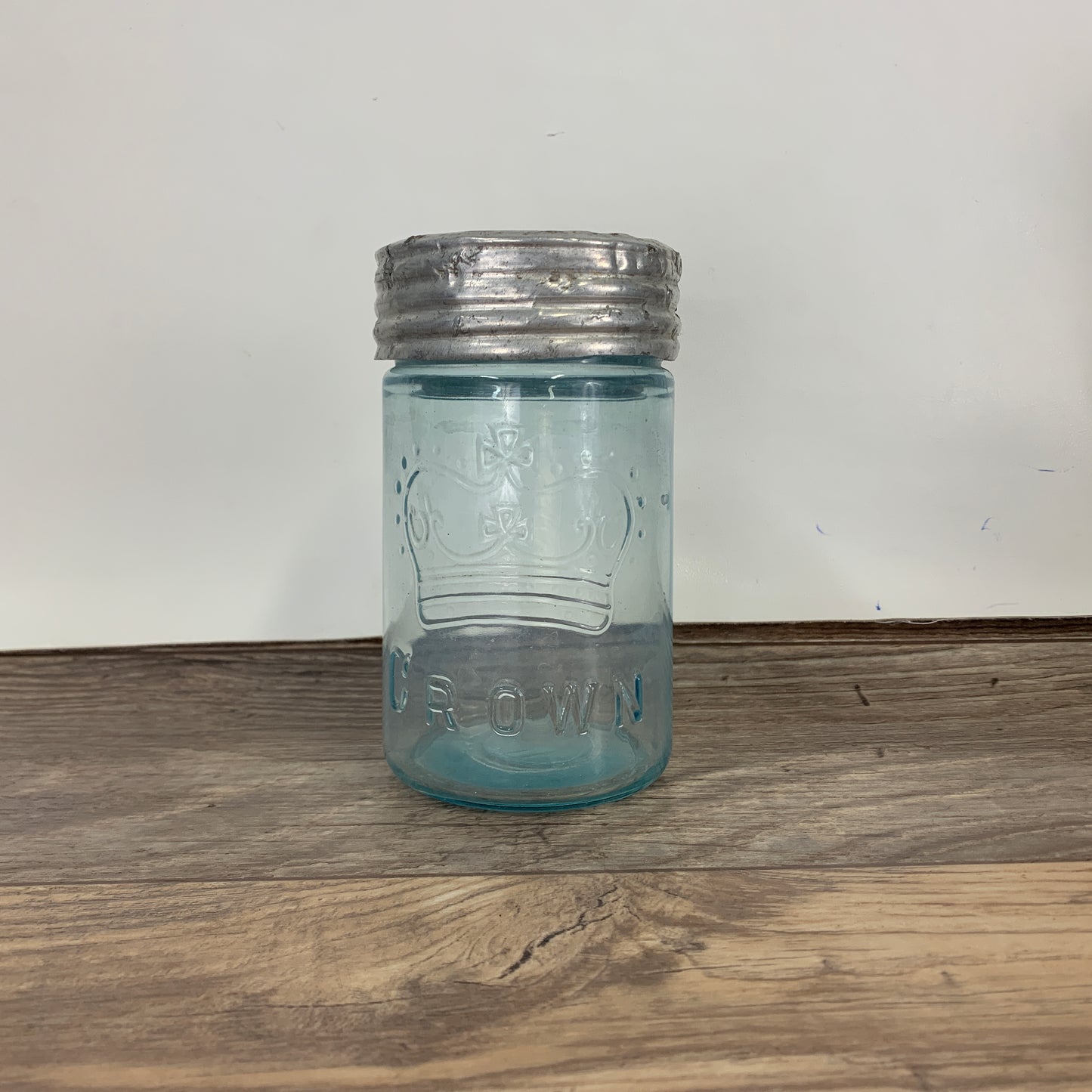 Antique Aqua Blue Crown Canning Jar