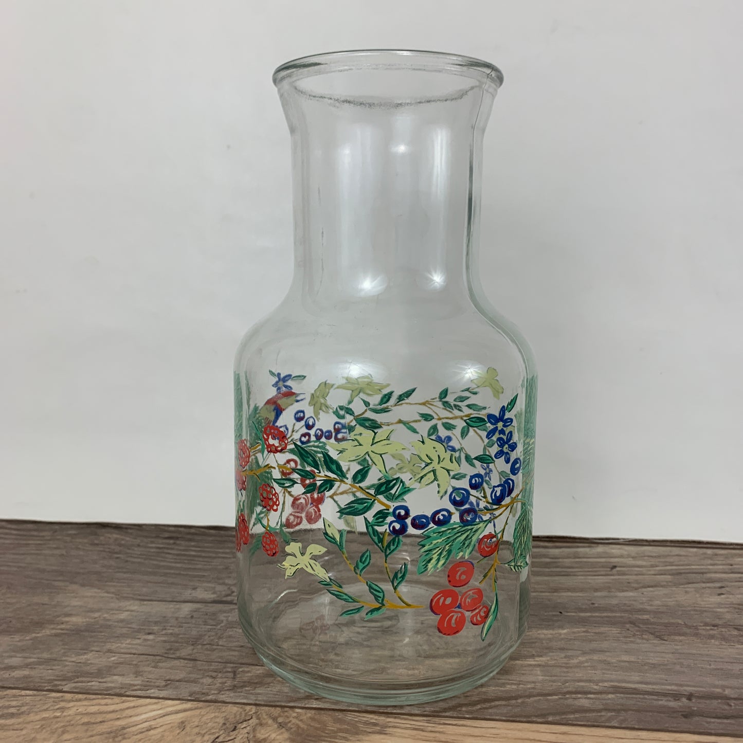 Vintage Juice Carafe with Bird, Leaves, and Berries