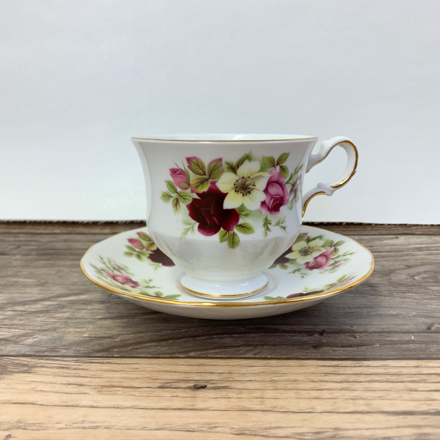 Vintage Bone China Teacup with Tea Rose Floral Pattern