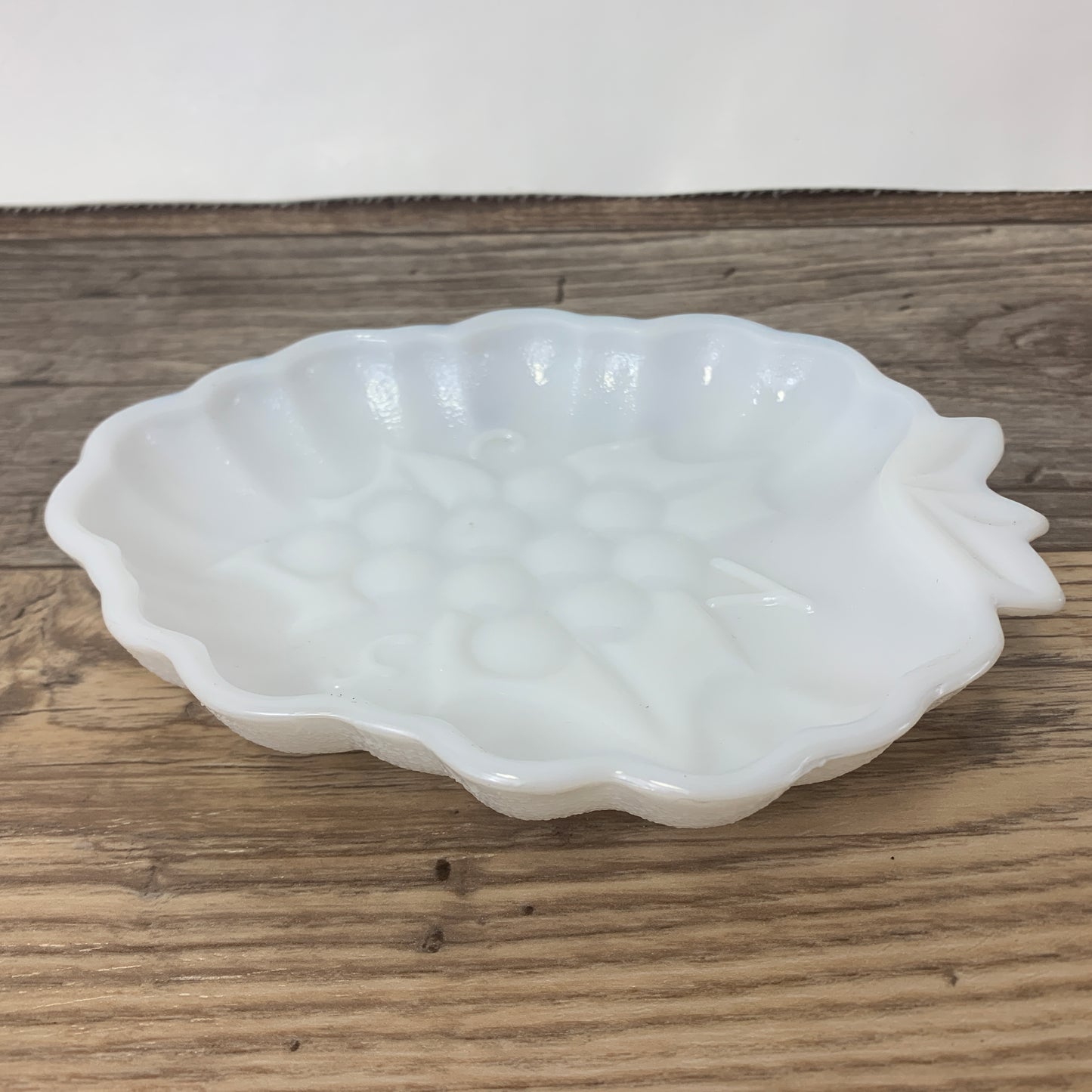 Vintage Milk Glass Grape Leaf Dish, Vintage Farmhouse Decor