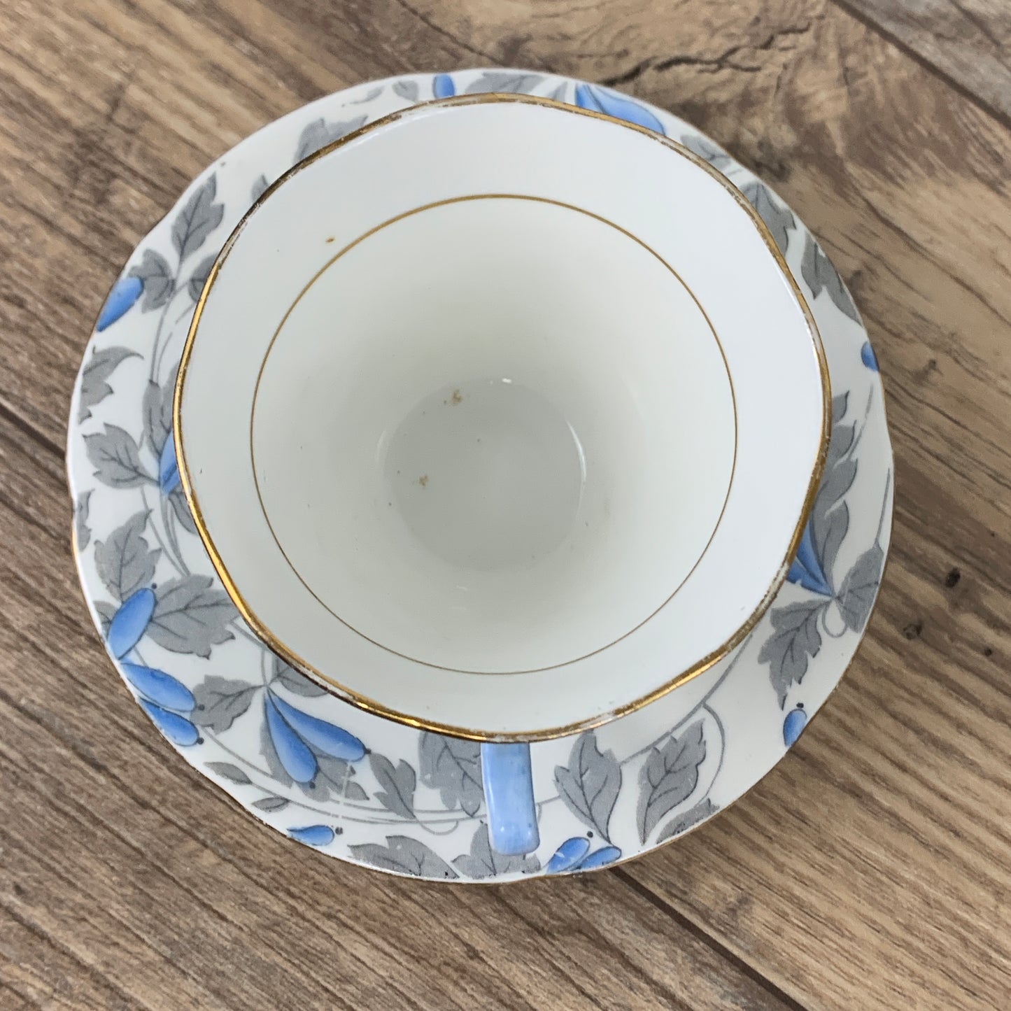 Blue and Grey Floral Royal Grafton Vintage Teacup, Smooth Shape